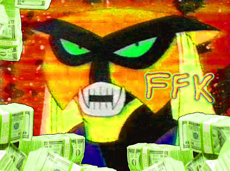 Brak from Space Ghost surrounded by dollar bills, with 'FFK' text.