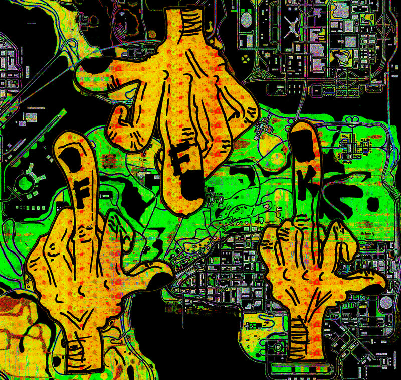 3 Hands showing middle fingers with FFK on them