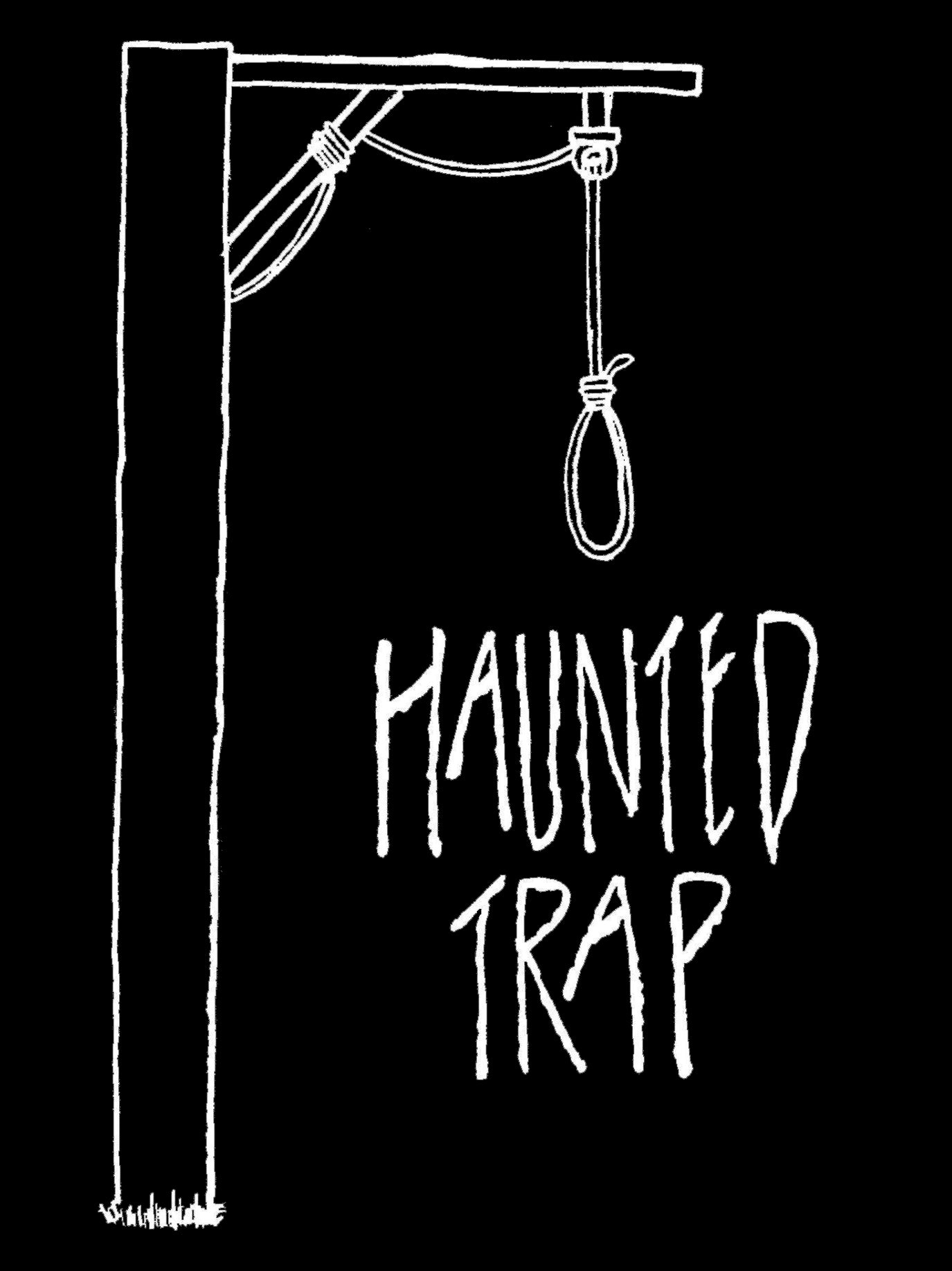 Illustration of a noose with the text 'Haunted Trap' on a black background.